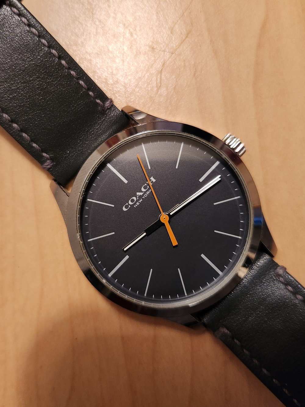 COACH Baxter Men's Dark Grey Leather Strap Minimalist Watch